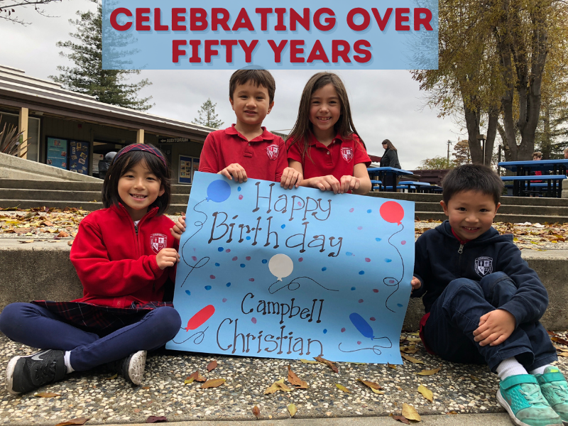 Campbell Christian Schools students and staff celebrating the school’s 50th anniversary on campus