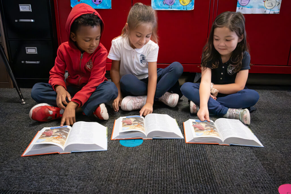 Elementary school students engaged in learning activities at Campbell Christian Schools