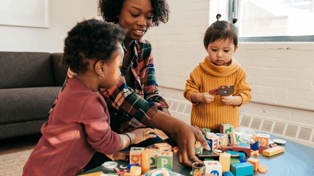 Infant classroom at Campbell Christian Schools with teachers caring for babies