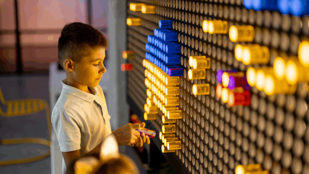 Campbell Christian Schools students exploring hands-on STEM exhibits at The Tech Interactive in San Jose.