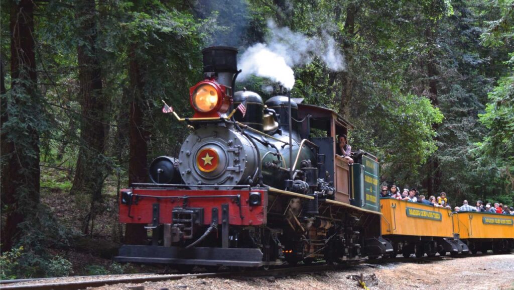 Campbell Christian Schools students riding the historic Roaring Camp Railroad, learning about California history and environmental stewardship.