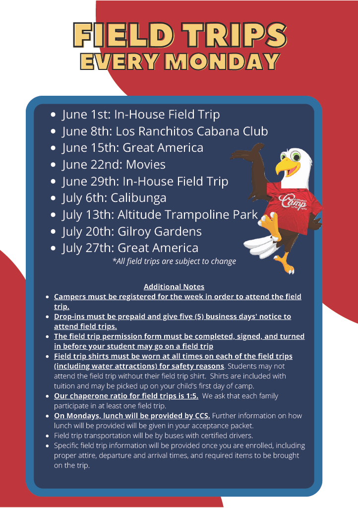 Campbell Christian Schools Summer Program graphic highlighting weekly field trips held every Monday.