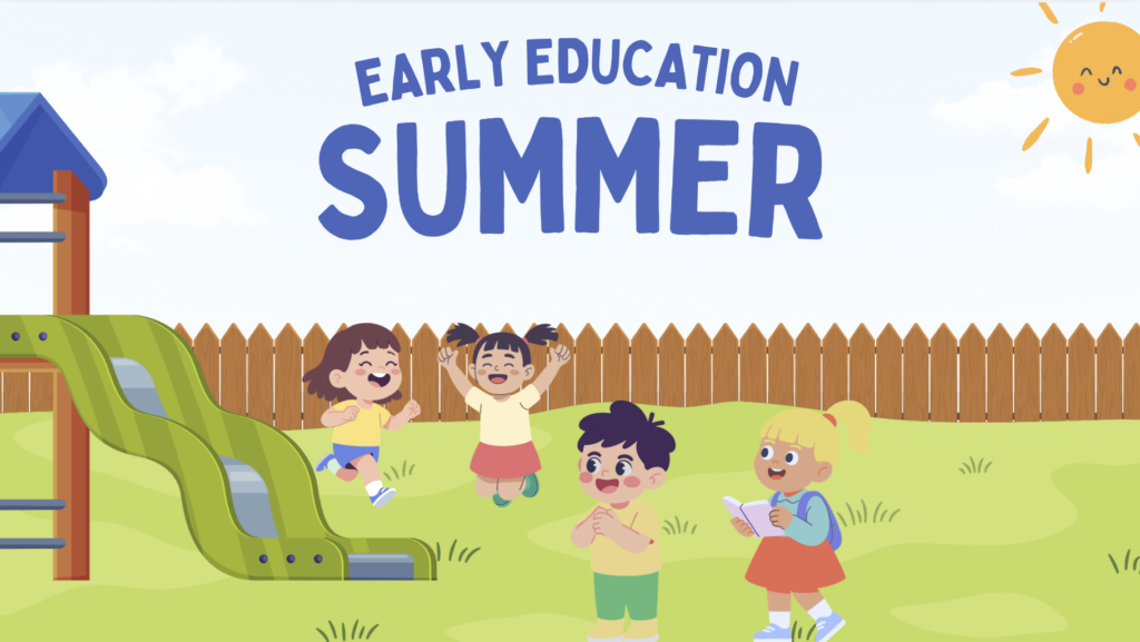 A group of preschool-aged children at Campbell Christian Schools wearing colorful sun hats, engaged in a hands-on outdoor water play activity on a sunny day.